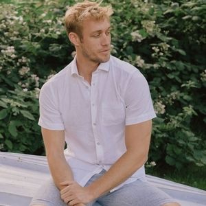 Bruun & Stengade White Linen Button Down Short Sleeve Shirt